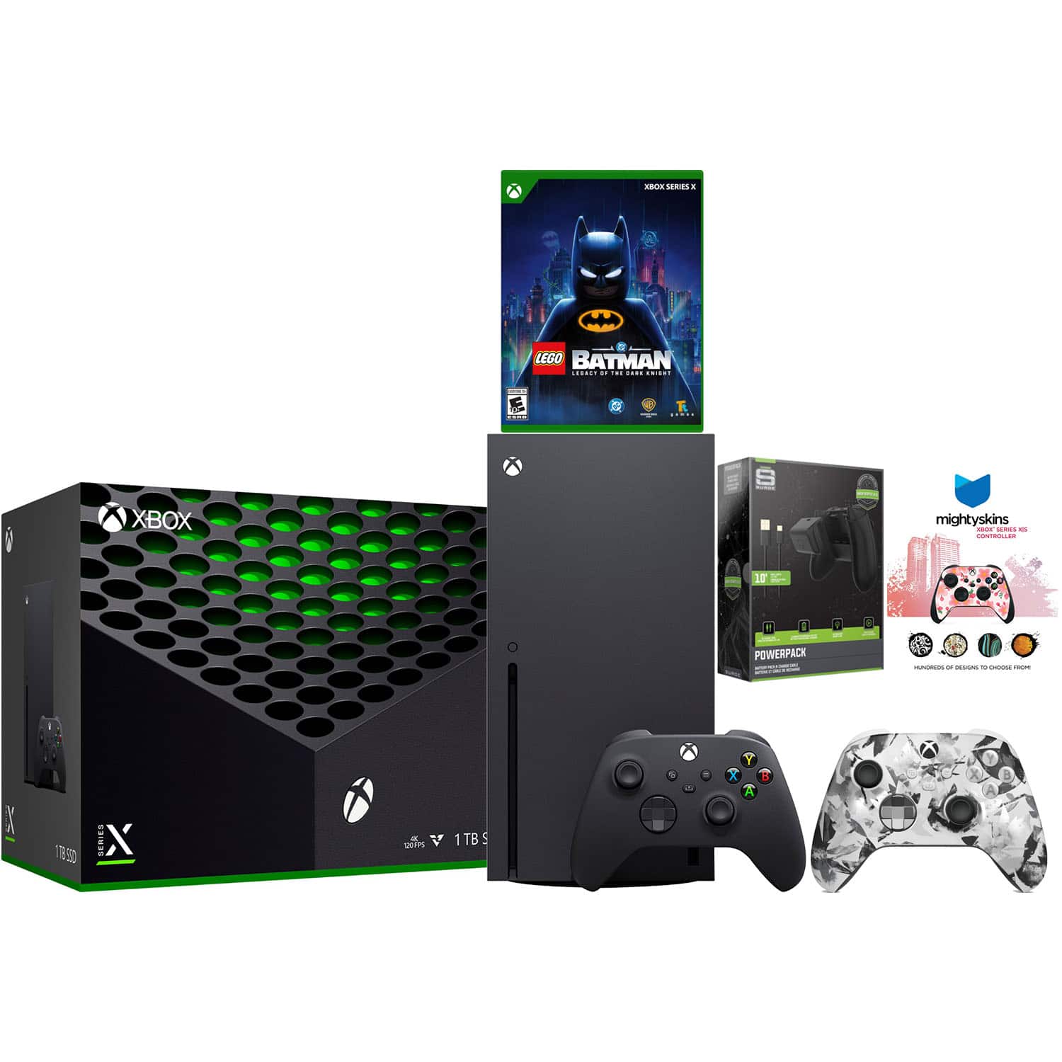 Xbox Series X 1TB Disc Console with LEGO Batman, Extra Controller, Battery Pack and MightySkins Code Bundle - Storm