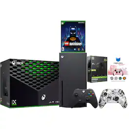 Xbox Series X 1TB Disc Console with LEGO Batman, Extra Controller, Battery Pack and MightySkins Code Bundle - Storm