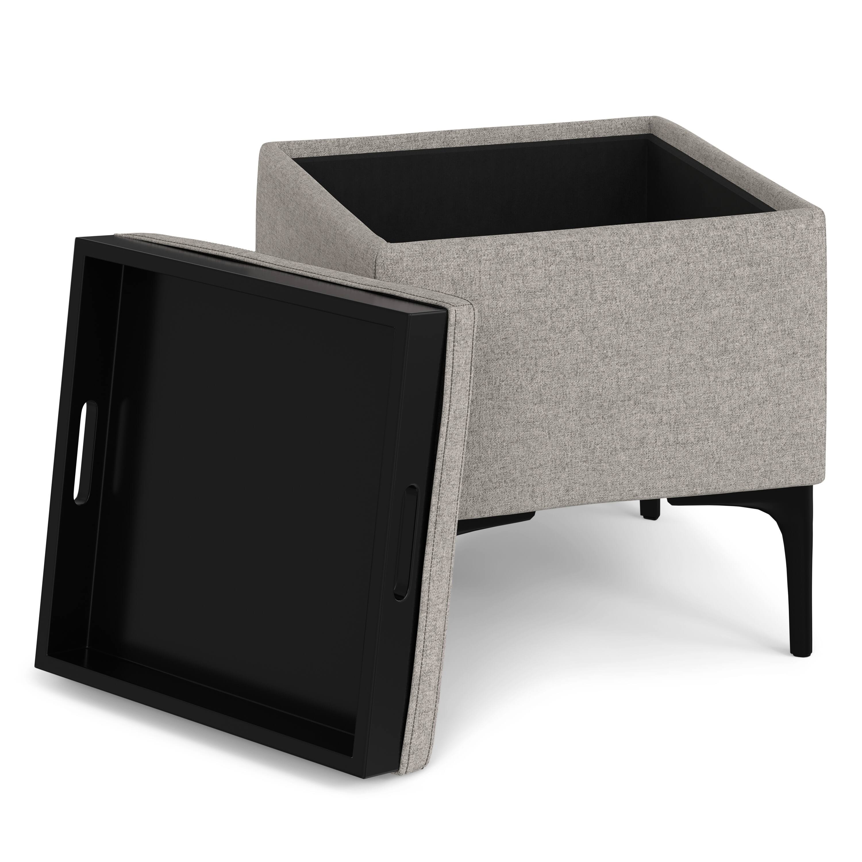 Angle. Tiramisubest - Cloud Grey Linen-Style Storage Ottoman with Serving Tray - Gray.