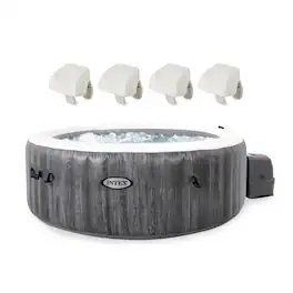 Intex - PureSpa Plus Greywood Inflatable Hot Tub Jet Spa with 4 Headrest Pillows - Gray