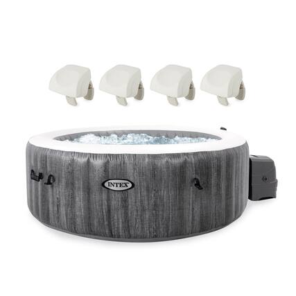 Front. Intex - Intex PureSpa Plus Greywood Inflatable Hot Tub Jet Spa with 4 Headrest Pillows - Gray.
