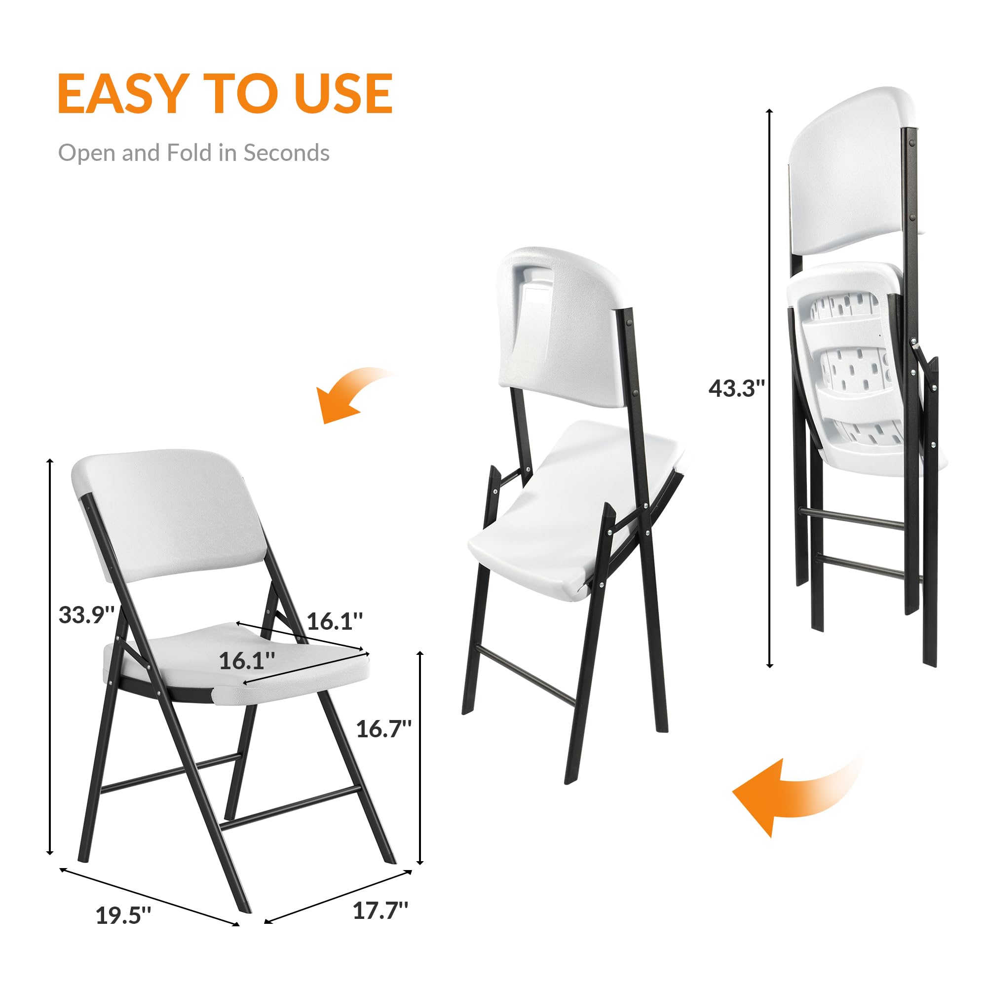 EASY TO USE  
Open and Fold in Seconds  

43.3"  
33.9"  
16.1"  
16.1"  
16.7"  
19.5"  
17.7"