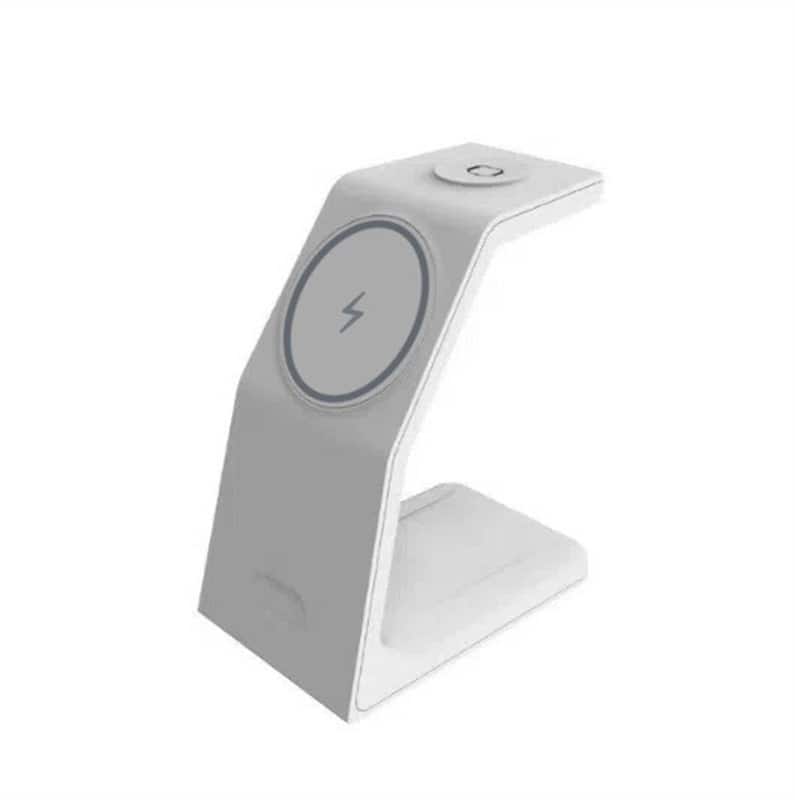 RISOKEYS - Magnetic 3-in-1 Wireless Charger - Desktop Stand-Up Wireless Charger, Compatible with Apple, Multi-Function Charger - White