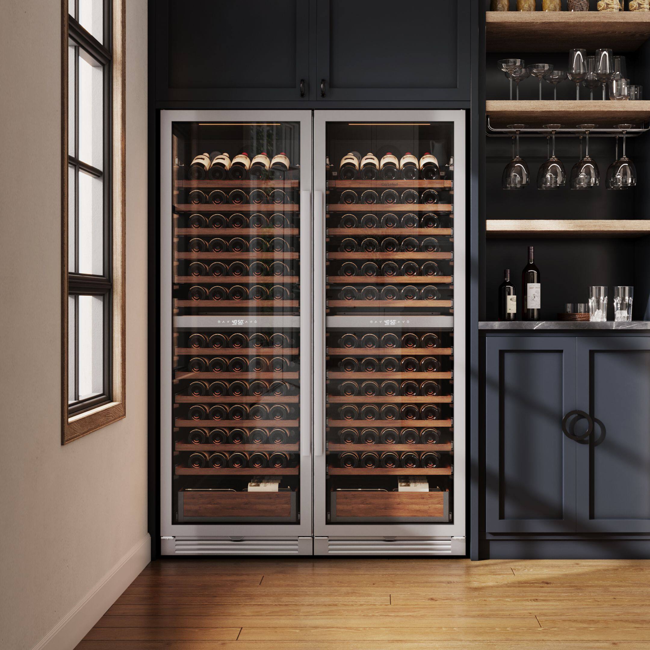 Alt View 1. Ca'Lefort - 24inch 155-Bottle Dual Zone Wine Cooler Refrigerator Freestanding/Built-In ，3-Color LED Lighting，for Home, Bar & Office - stainless steel.