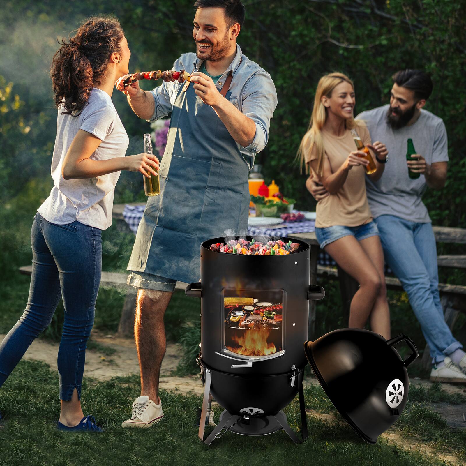 Alt View 1. Chateau Abodes - 18" Heavy Duty Vertical Charcoal Smoker, Multipurpose BBQ Grill for Outdoor with Easy Assembly - Black.