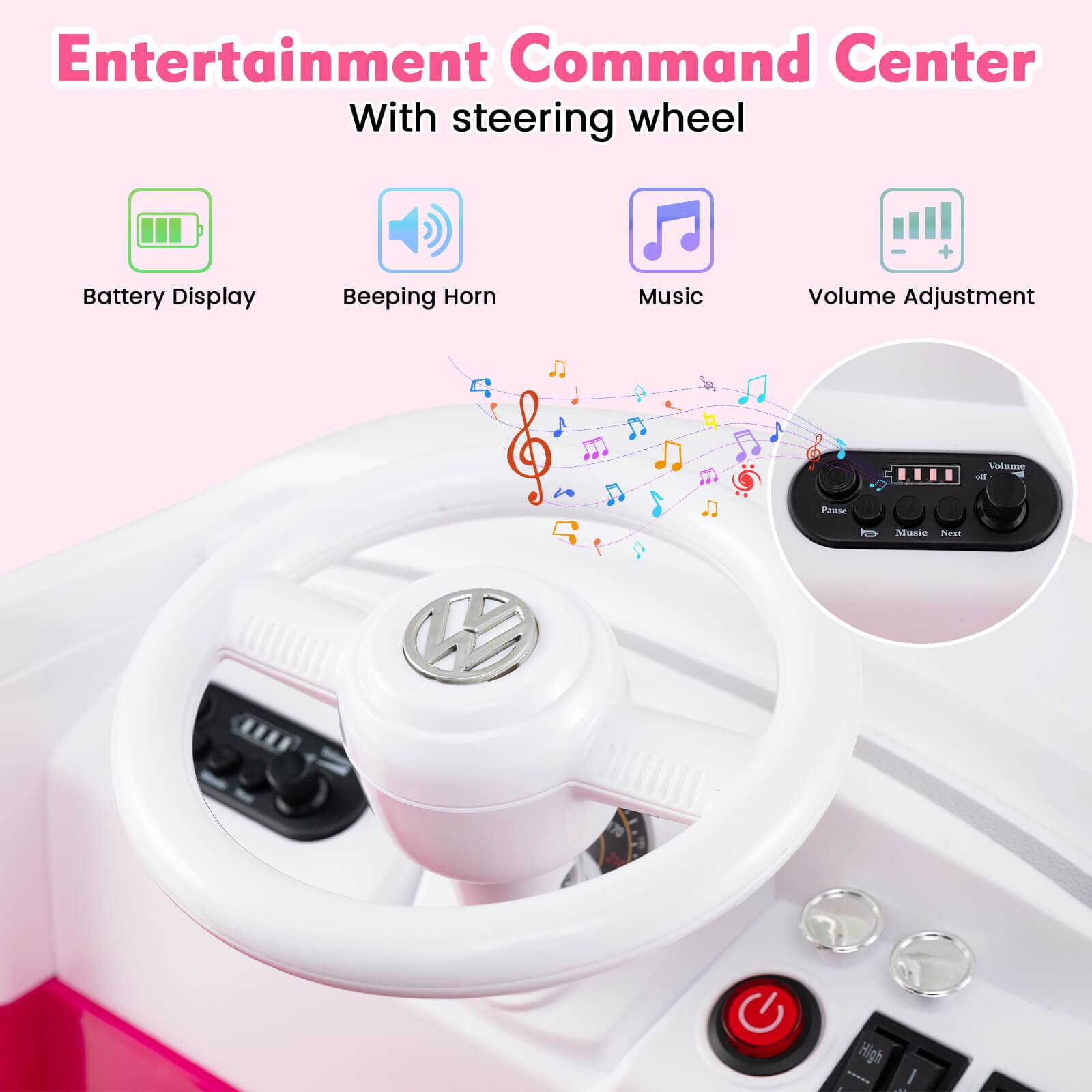 Entertainment Command Center With steering wheel

- Battery Display
- Beeping Horn
- Music
- Volume Adjustment