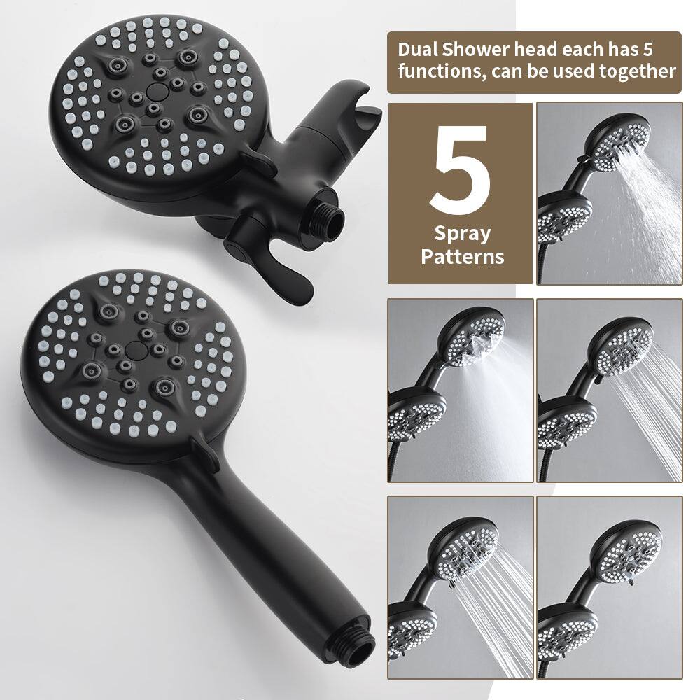 Dual Shower head each has 5 functions, can be used together

5 Spray Patterns