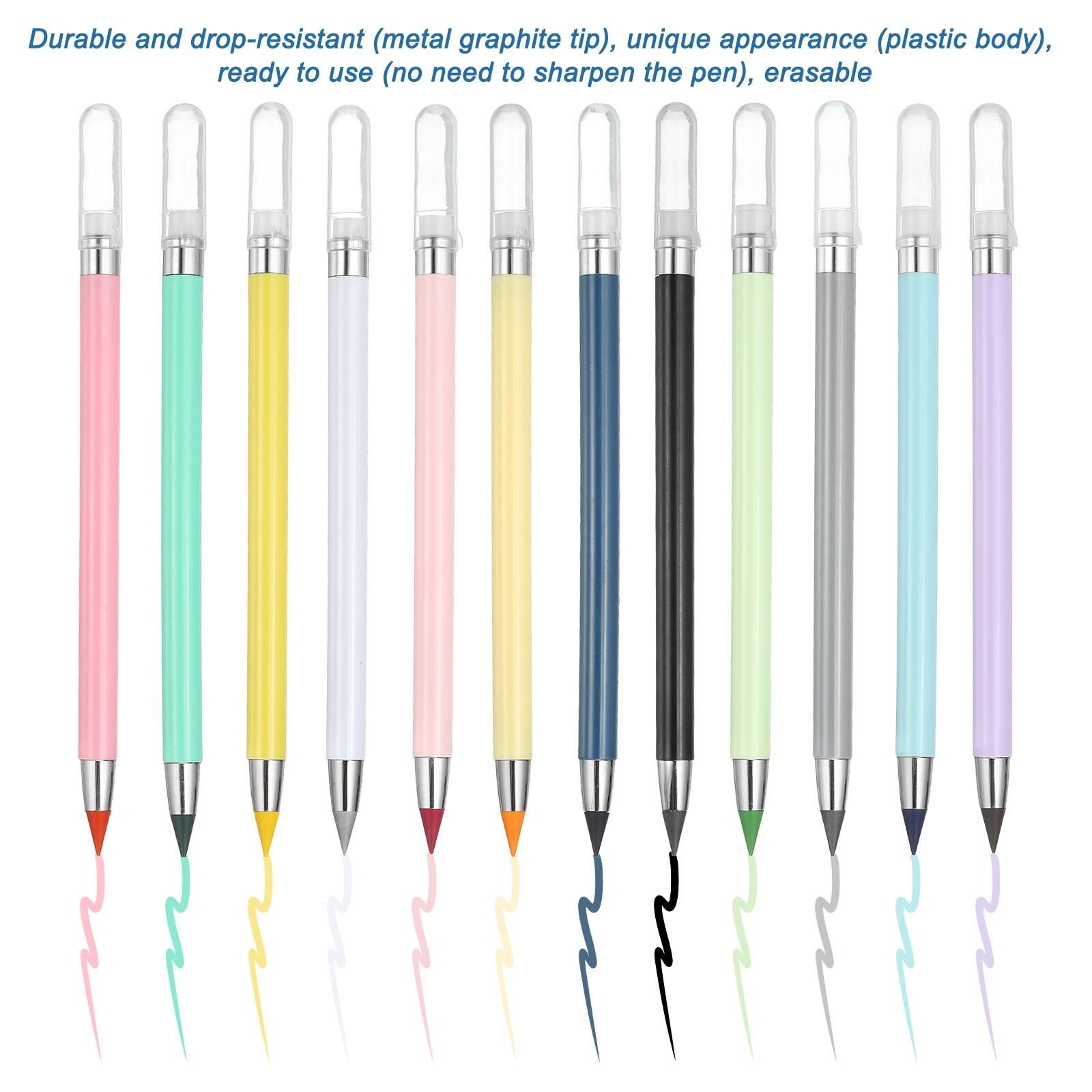 Durable and drop-resistant (metal graphite tip), unique appearance (plastic body), ready to use (no need to sharpen the pen), erasable