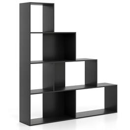 Pefilos - 4-Tier Modern Stepped Bookshelf - Anti-Fall 6 Storage Cubes, Living Room Storage - Black