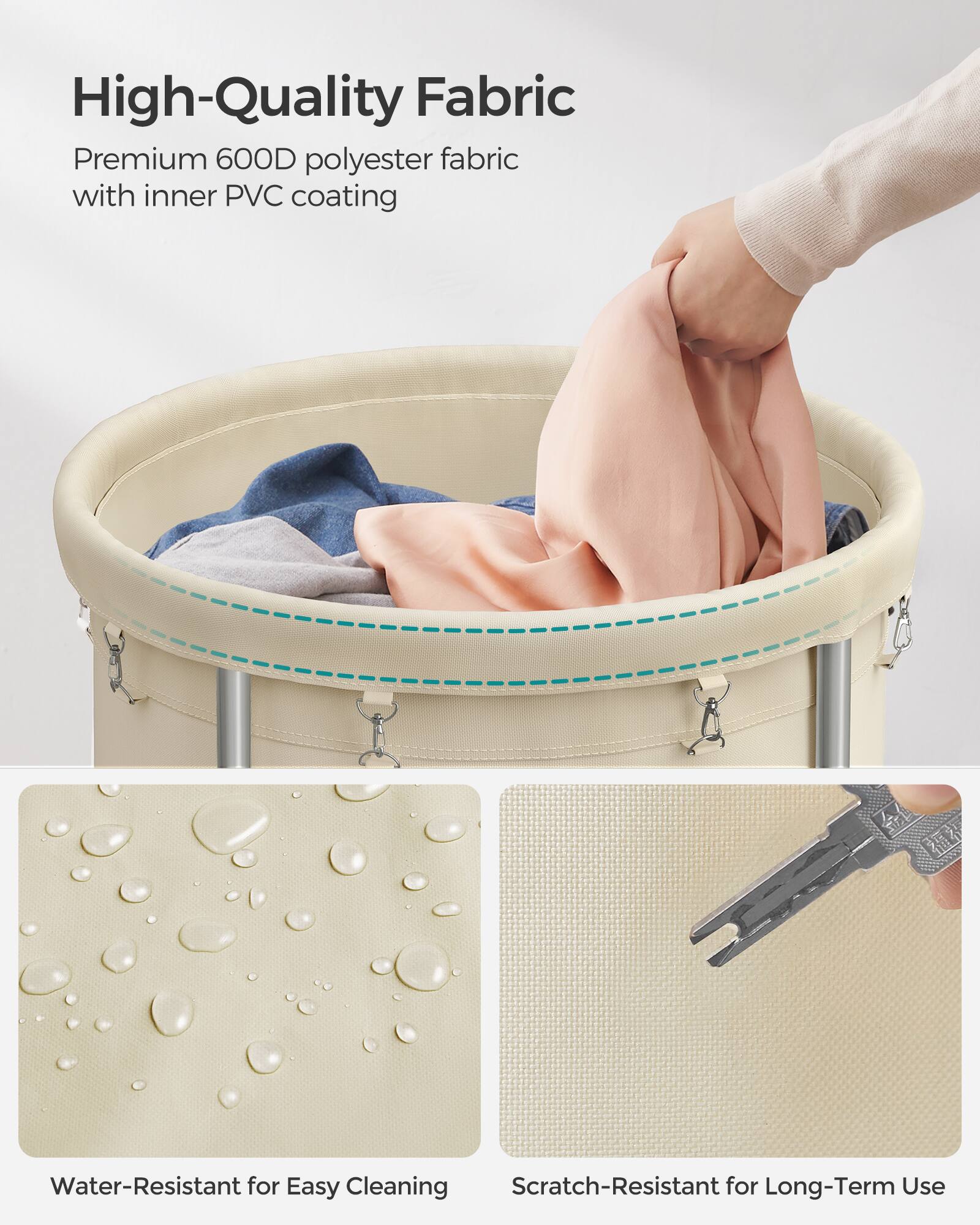 High-Quality Fabric

Premium 600D polyester fabric with inner PVC coating

Water-Resistant for Easy Cleaning

Scratch-Resistant for Long-Term Use