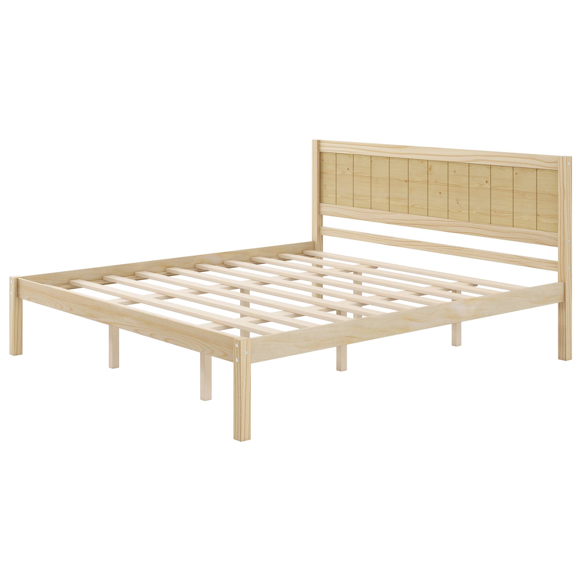 Alt View 5. Whisen - Platform Bed Frame with Headboard, Wood Slat Support, No Box Spring Needed - Natural.
