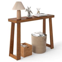 Costway - 43-Inch Console Table, Narrow Long Rubberwood Table Behind the Couch for Hallway - Walnut