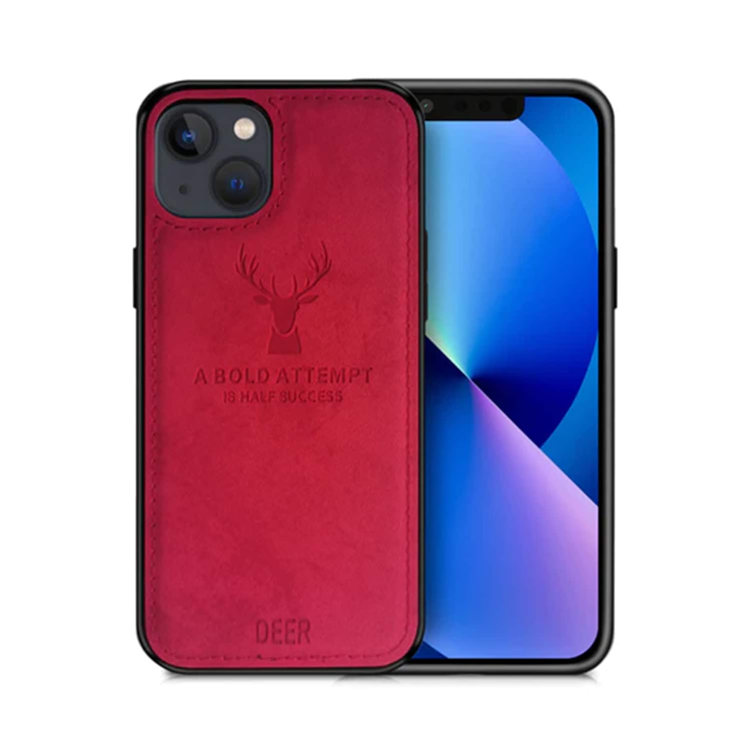 Alpha Digital - Iphone 13 - Protective Case W/ Luxury Soft Cloth & Deer Design- Anti-dirt/shock - Red