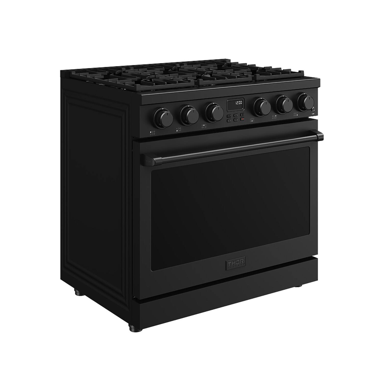 Left. Thor Kitchen - 6.0 Cu. Ft. Freestanding LP Gas Convection Range - Matte black.