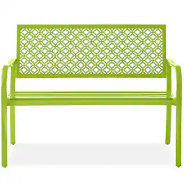 Best Choice Products - Indoor Outdoor Steel Garden Bench w/ Geometric Backrest, Foot Levelers - Lime Green