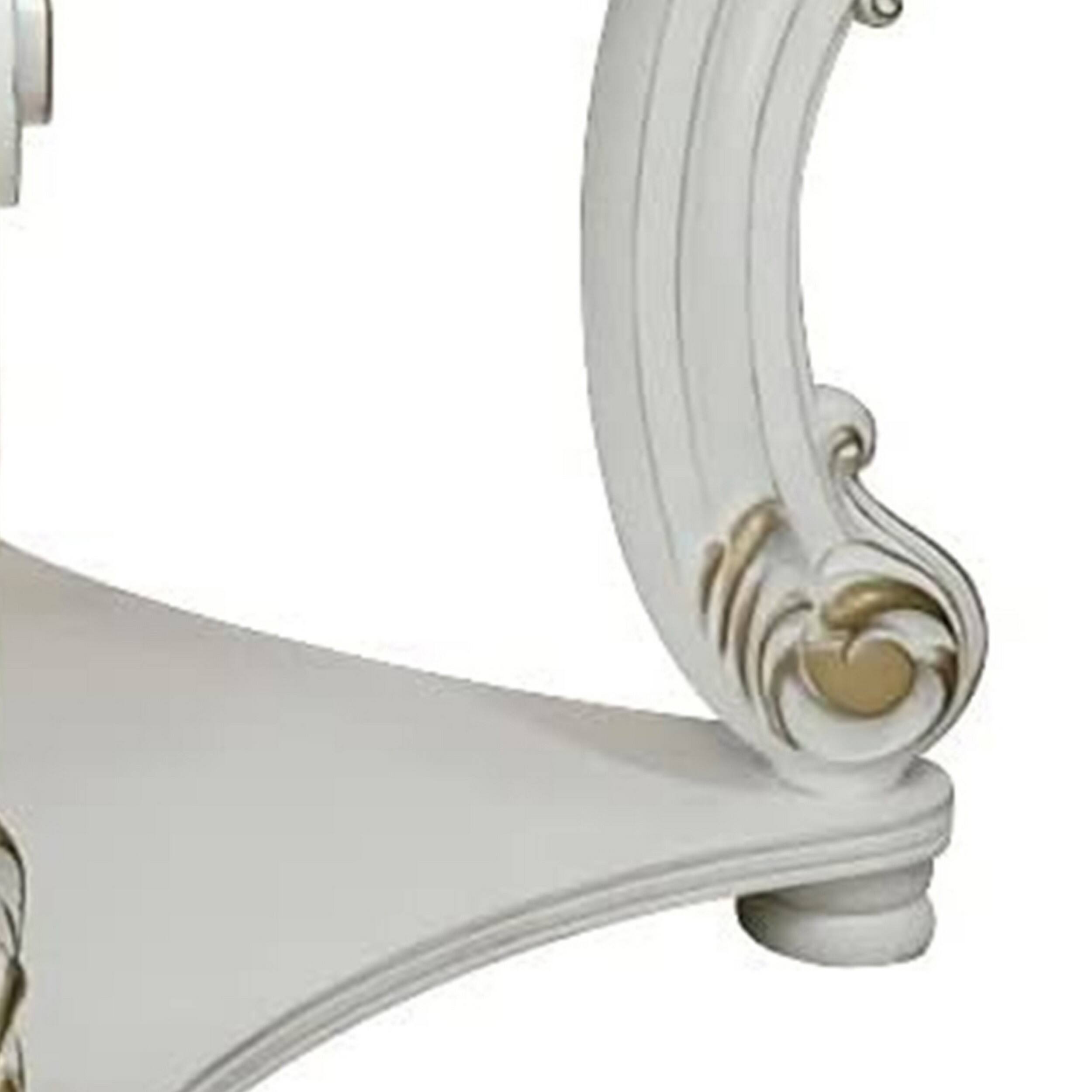 Alt View 3. Manhattan Lane - Jess 30 Inch Side End Table, Classic Scrolled Legs, 1 Shelf - White, Gold.