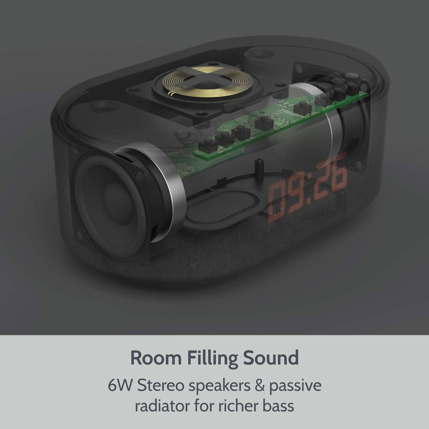 Room Filling Sound  
6W Stereo speakers & passive radiator for richer bass