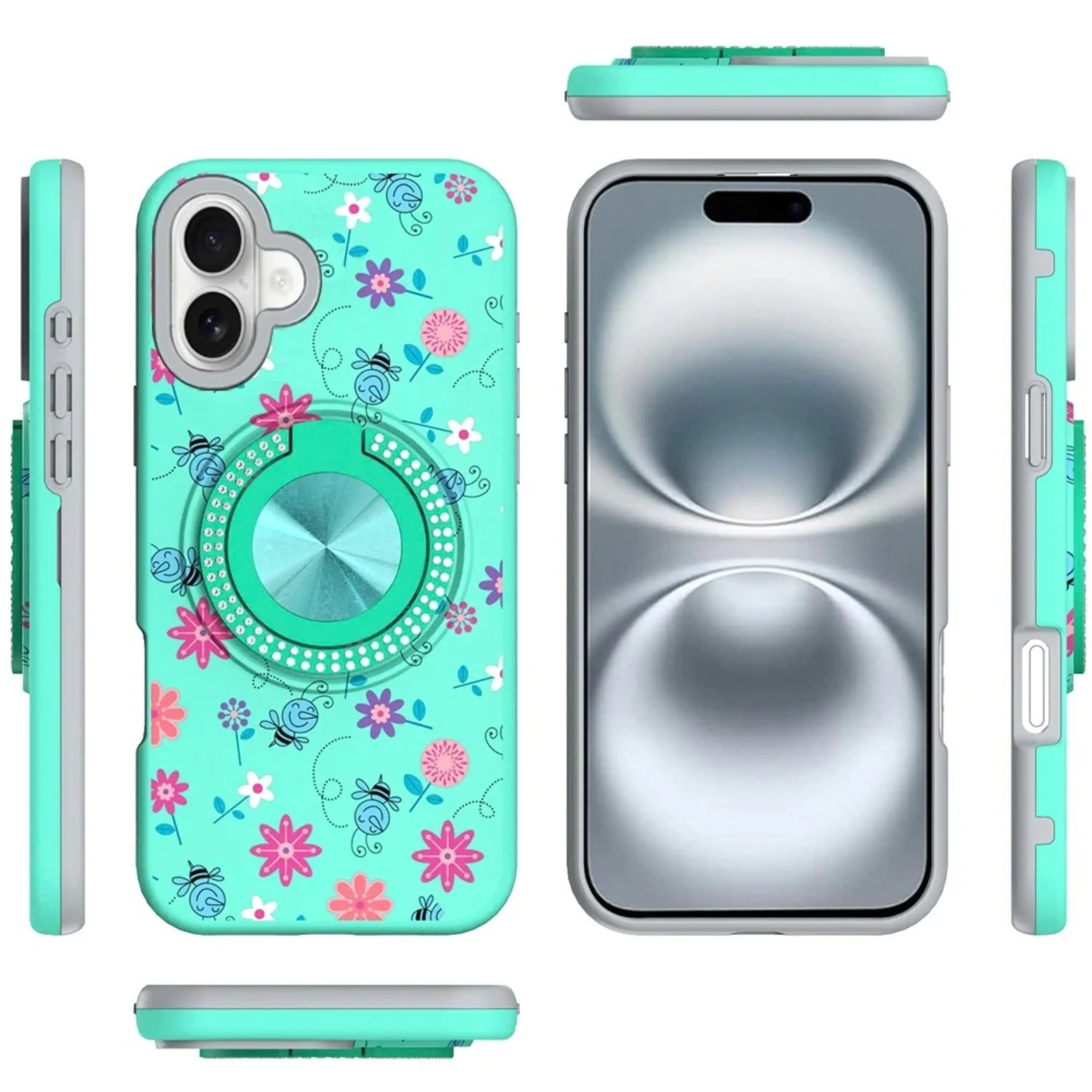 Kitcheniva Decorative 360 Rotating Ring Stand Phone Case With Tempered ...