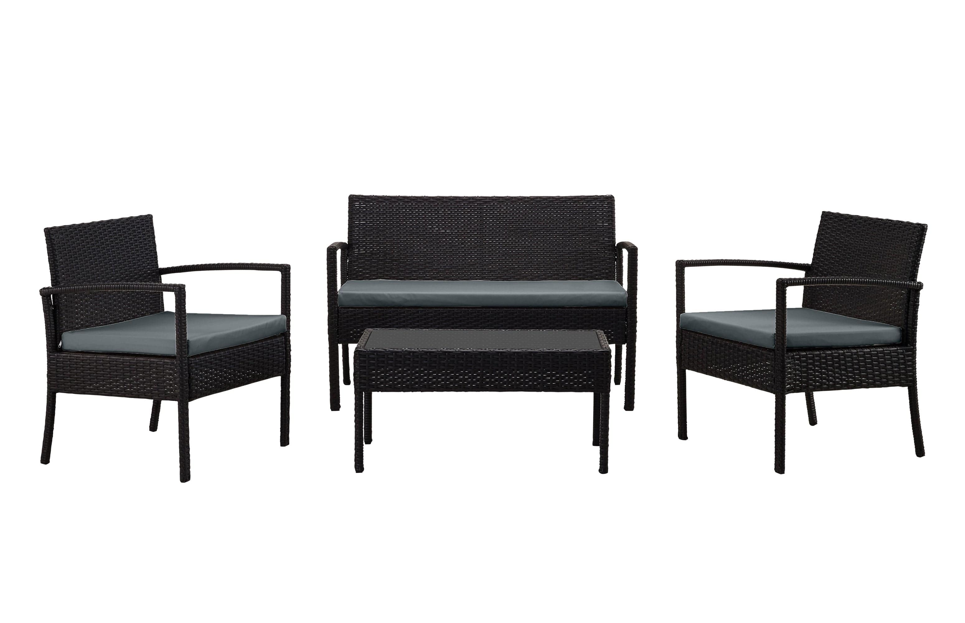 Manhattan Comfort - Noli Modern 4-Piece Patio Conversation Set - Black and Gray