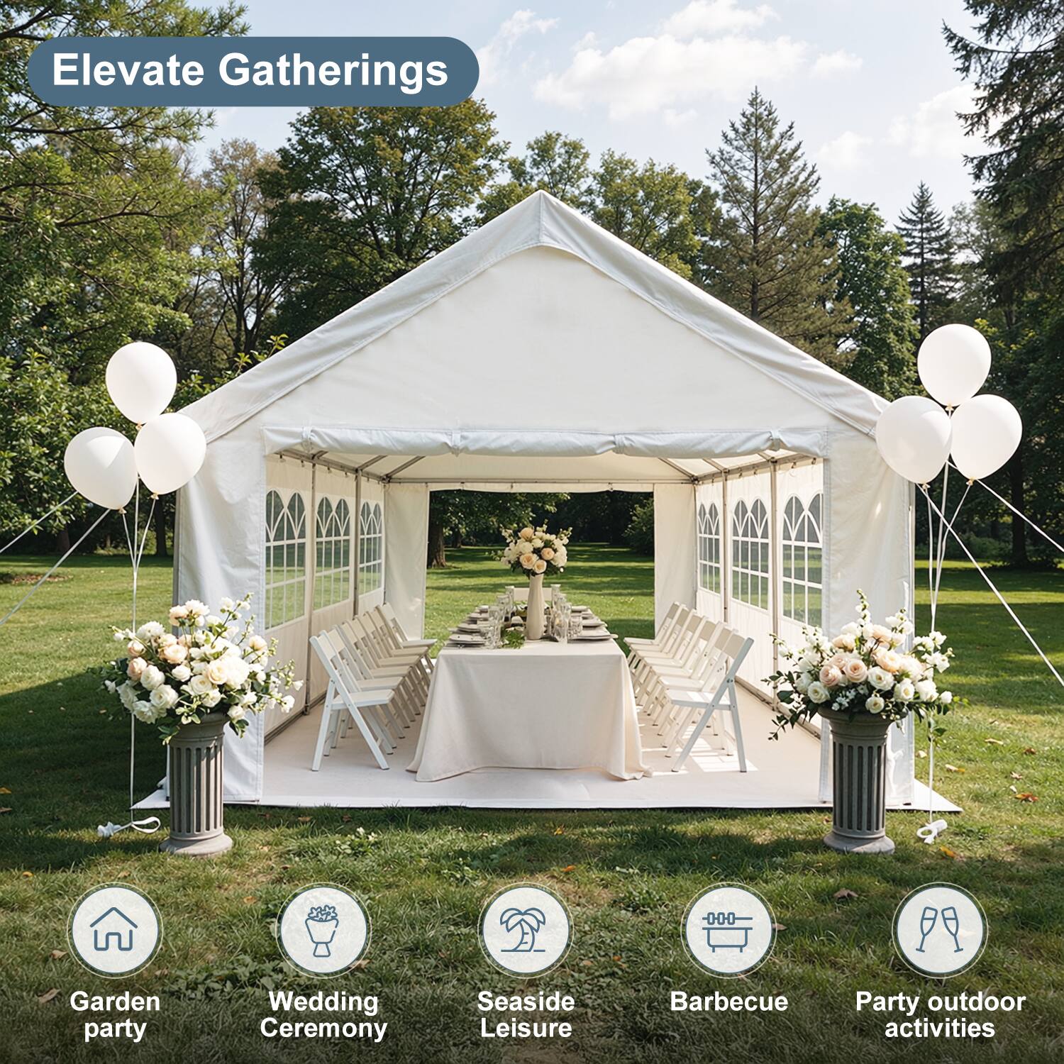 Elevate Gatherings

- Garden party
- Wedding Ceremony
- Seaside Leisure
- Barbecue
- Party outdoor activities