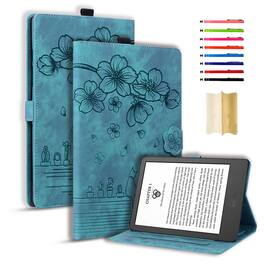 Dteck - For Amazon Kindle Paperwhite (2024) and Kindle Colorsoft Embossed Flower Pattern Folio Case Card Slots Kickstand Cover - Green