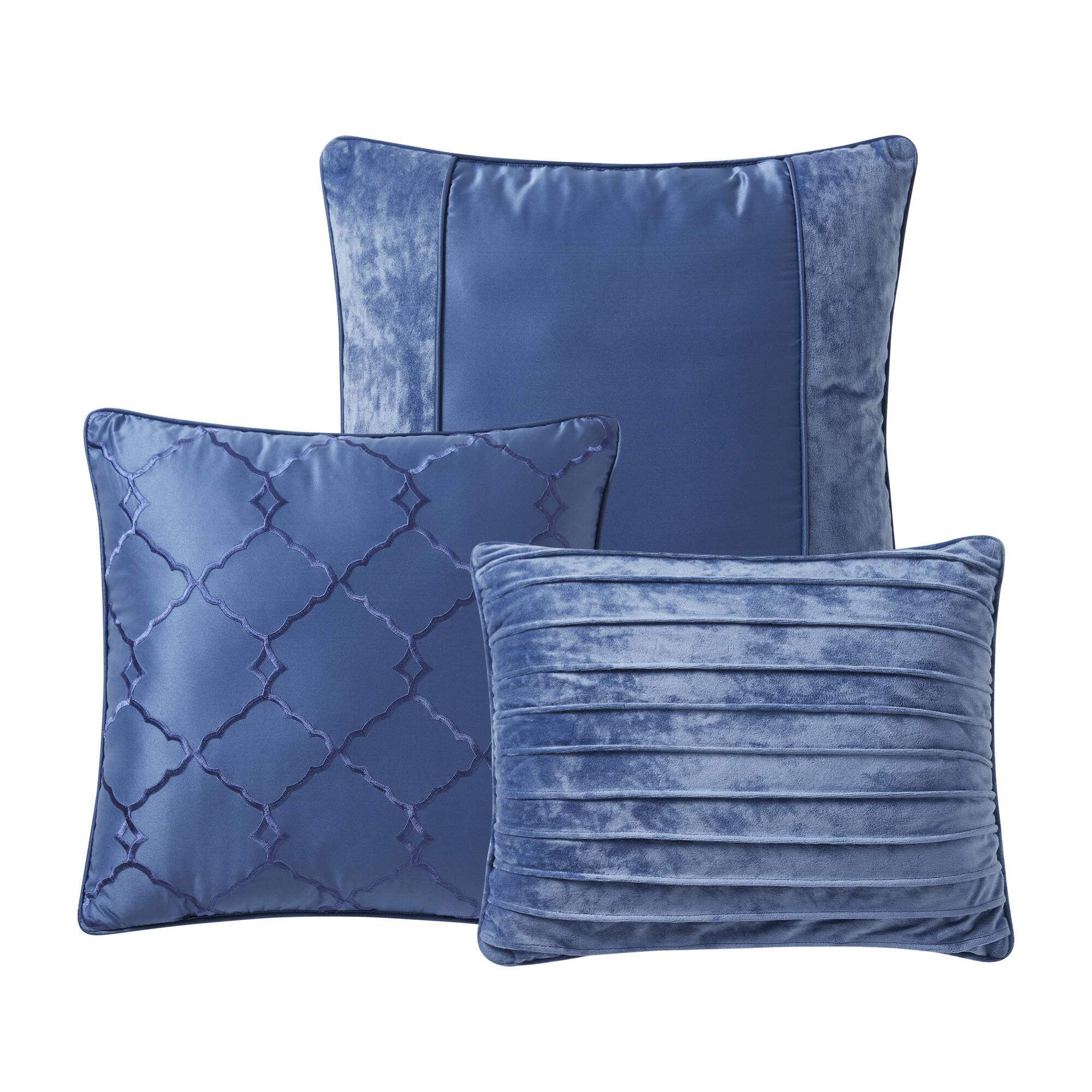 Alt View 1. Sweet Home Collection - 7 Piece Luna Crushed Velvet Elegant Comforter & Decorative Pillow Set - Queen - Navy.