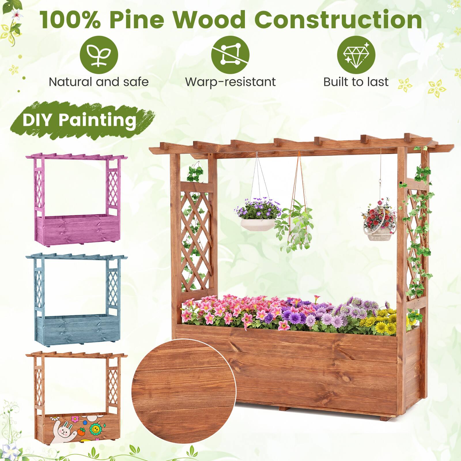 100% Pine Wood Construction  
Natural and safe  
Warp-resistant  
Built to last  
DIY Painting