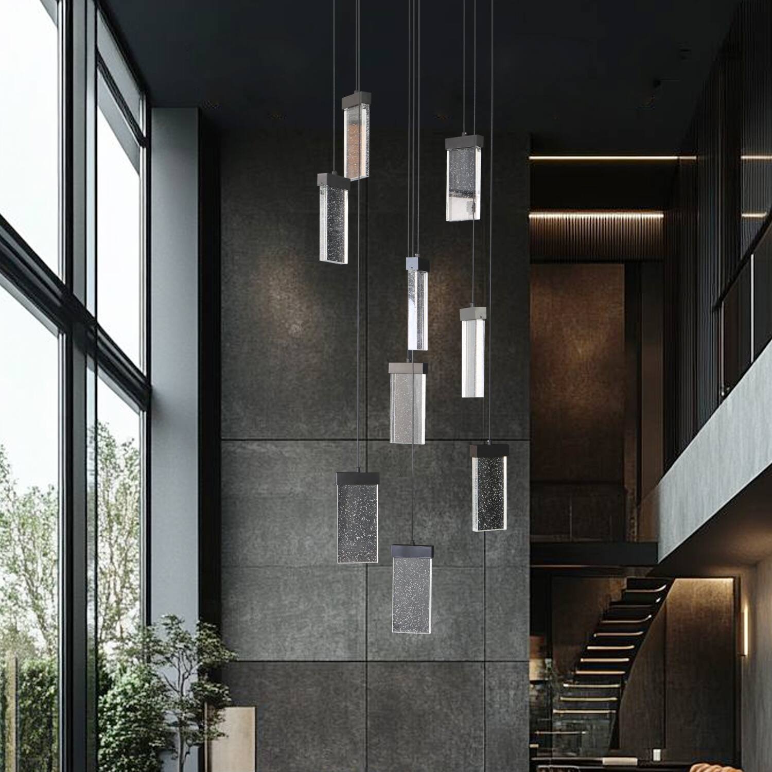 Back. Umeiluce - 9 Lights Modern Perceus Chandelier Round Base Warm Light Dimmable - Matte Black.