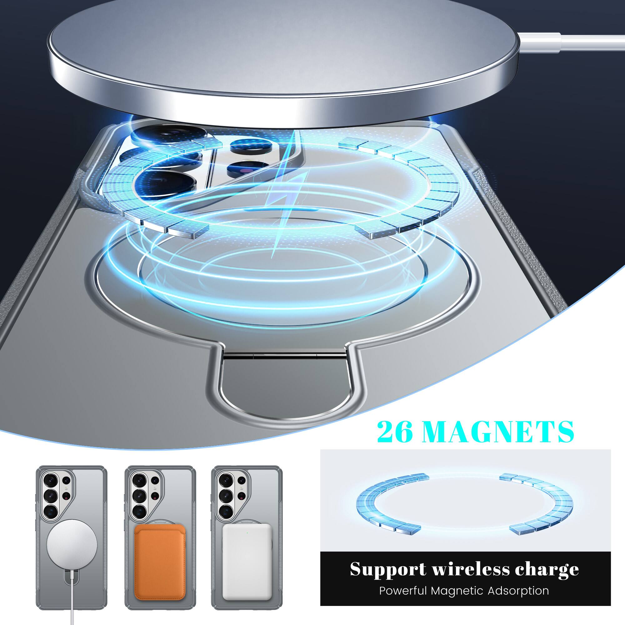 26 MAGNETS  
Support wireless charge  
Powerful Magnetic Adsorption