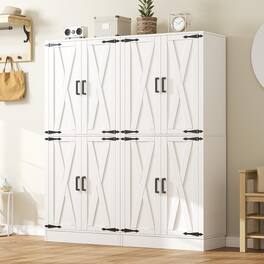 Aheaplus - 71'' Tall Farmhouse Pantry Storage Cabinet with 4 Barn Doors and Drawer, Cupboard with Adjustable Shelves, 2 Piece Set - White