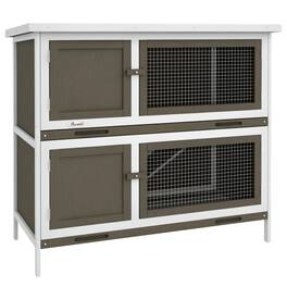 Pawhut - Wooden Bunny Rabbit Hutch, Small Animal Habitat with Ramp, Removable Tray, Weatherproof Roof, Indoor/Outdoor Use