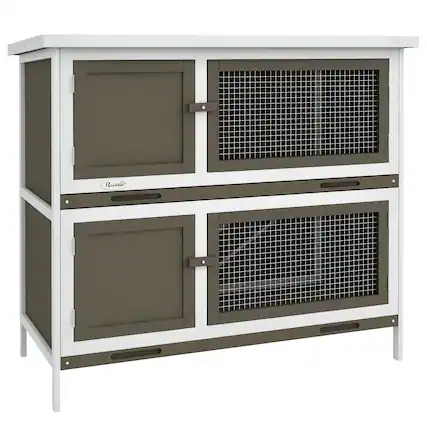 Front. Pawhut - Wooden Bunny Rabbit Hutch, Small Animal Habitat with Ramp, Removable Tray, Weatherproof Roof, Indoor/Outdoor Use.