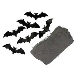 Northlight - Tattered Gauze and Bats Halloween Decoration Kit - 9.75' - Gray