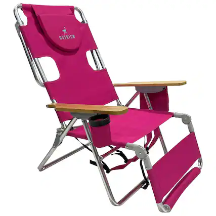 Front. Ostrich - Ostrich The Woody Backpack 3N1 Chair Cooler Bag & Reclining Lounger, Pink - Pink.