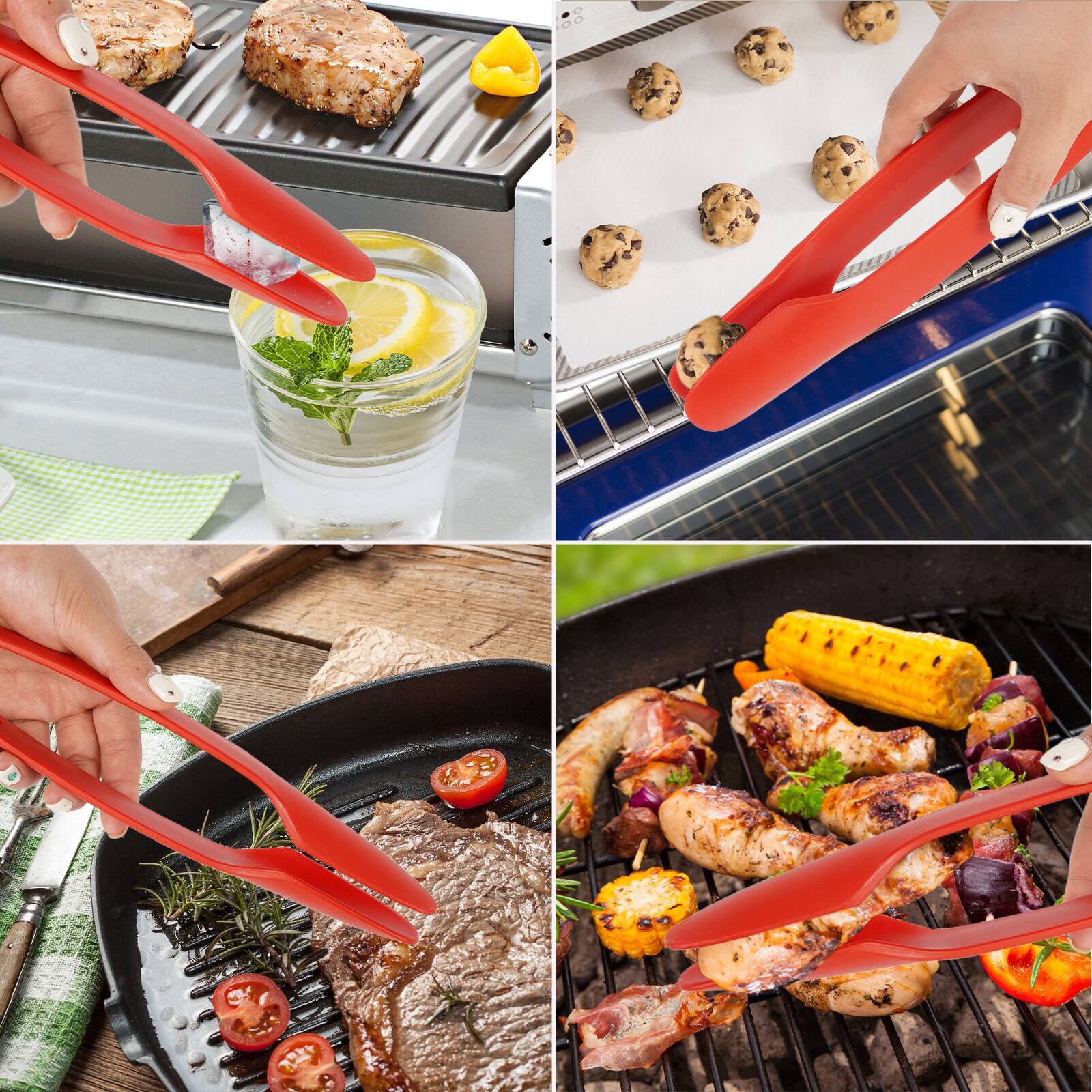 Alt View 3. Hansmart - HANSMART 3PK PP Food Tong Kitchen Tongs Non-slip Cooking Clip Clamp BBQ Salad Tools Kitchen Accessories Cake Food Clip - Red.