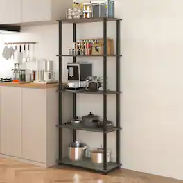 HOMLUX - 5-Tier 57.4" Open Shelf Bookcase Compact Storage Bookshelf for Living Room Bedroom Office - Gray & Black