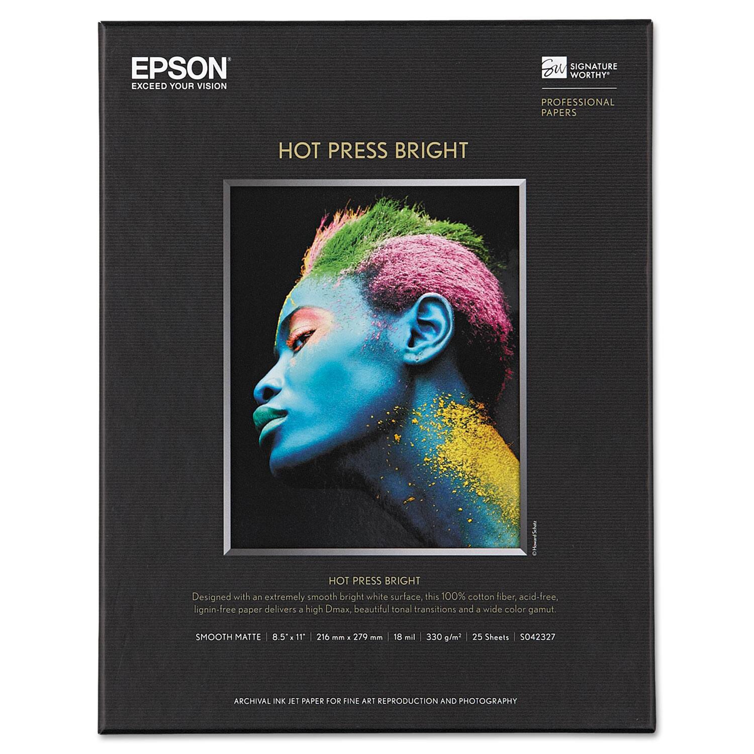 Epson - Hot Press Bright Fine Art Paper Letter Size Smooth Matte White - Pack of 25