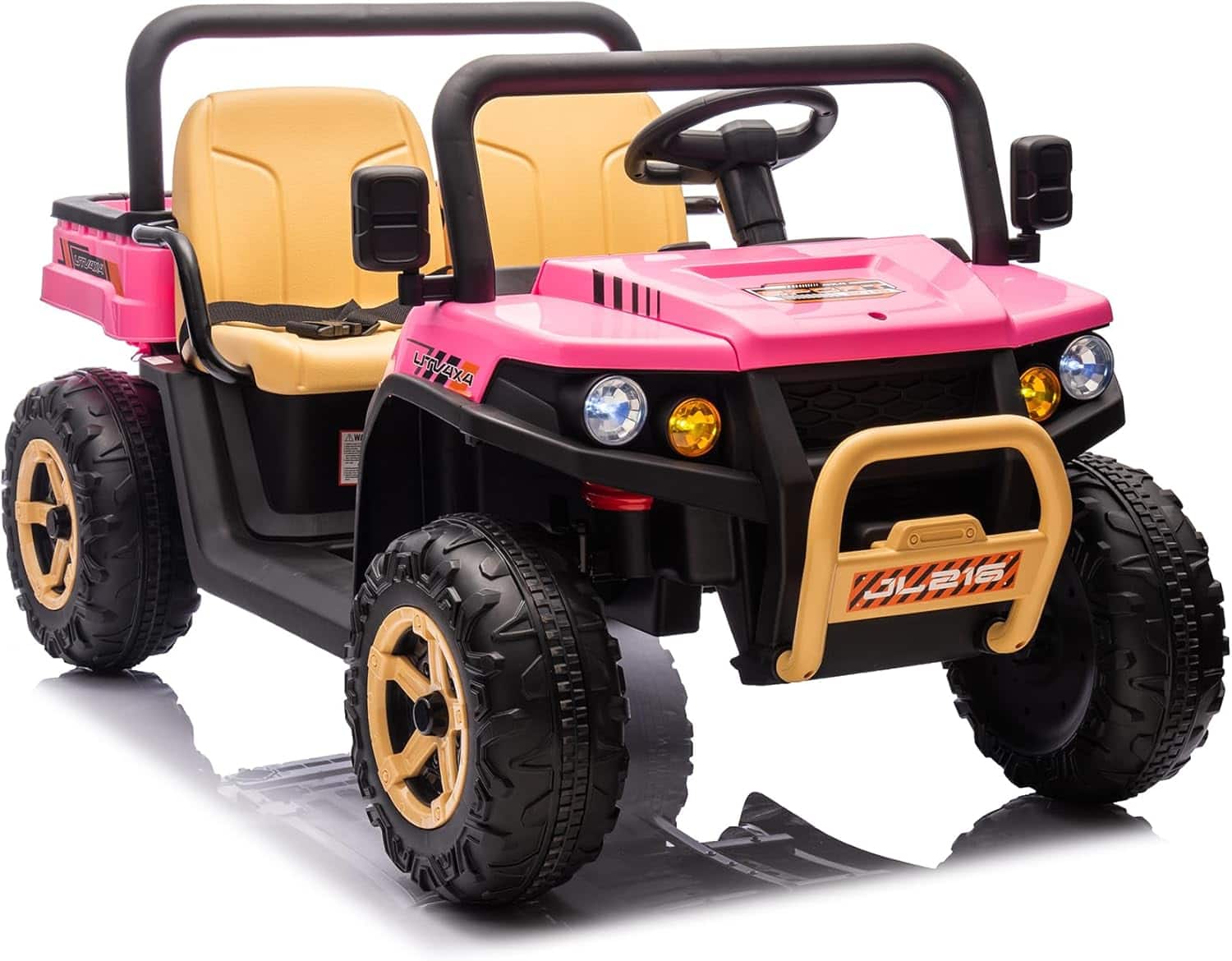Jojoka - 24V 2-Seater Kids Ride-On Dump Truck, 4×35W Motors, 8WD, Electric Bed & Shovel, Remote Control, LED Lights, Bluetooth - Pink