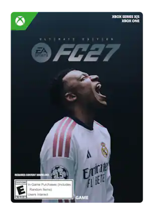 XBOX SERIES X|S XBOX ONE
ULTIMATE EDITION EA FC27 SPORTS
REQUIRES CONTENT DOWNLOAD
EVERYONE 15
In-Game Purchases (Includes Random Items)
Users Interact
ESRB
GAME - E (Everyone)