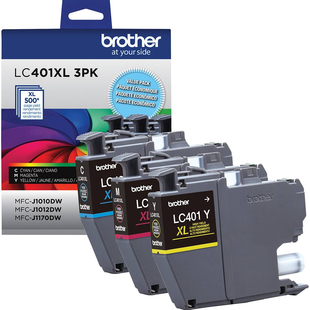brother at your side LC401XL 3PK XL 500+ page yield rendement rendimiento rendimento VALUE PACK PAQUET ECONOMIQUE PAQUETE ECONOMICO PACOTE ECONOMICO C CYAN/CIAN/CIANO / CIANO C brother M MAGENTA Y YELLOW/JAUNE/AMARILLO/ YELLOW/ JAUNE / AMARILLO LC4DIXL LC P brother FOLR M RE X MFC-J1010DW LCADXL brother LC Y brother MFC-J1012DW P POOTEZ Y -EN XL LCA4DIXL LC401 MFC-J1170DW D PR HIGN FELD brother VOE K MAST RENDEMENT - XL ALTO RENOMIENTO ALTO RENDIMENTO brother brother