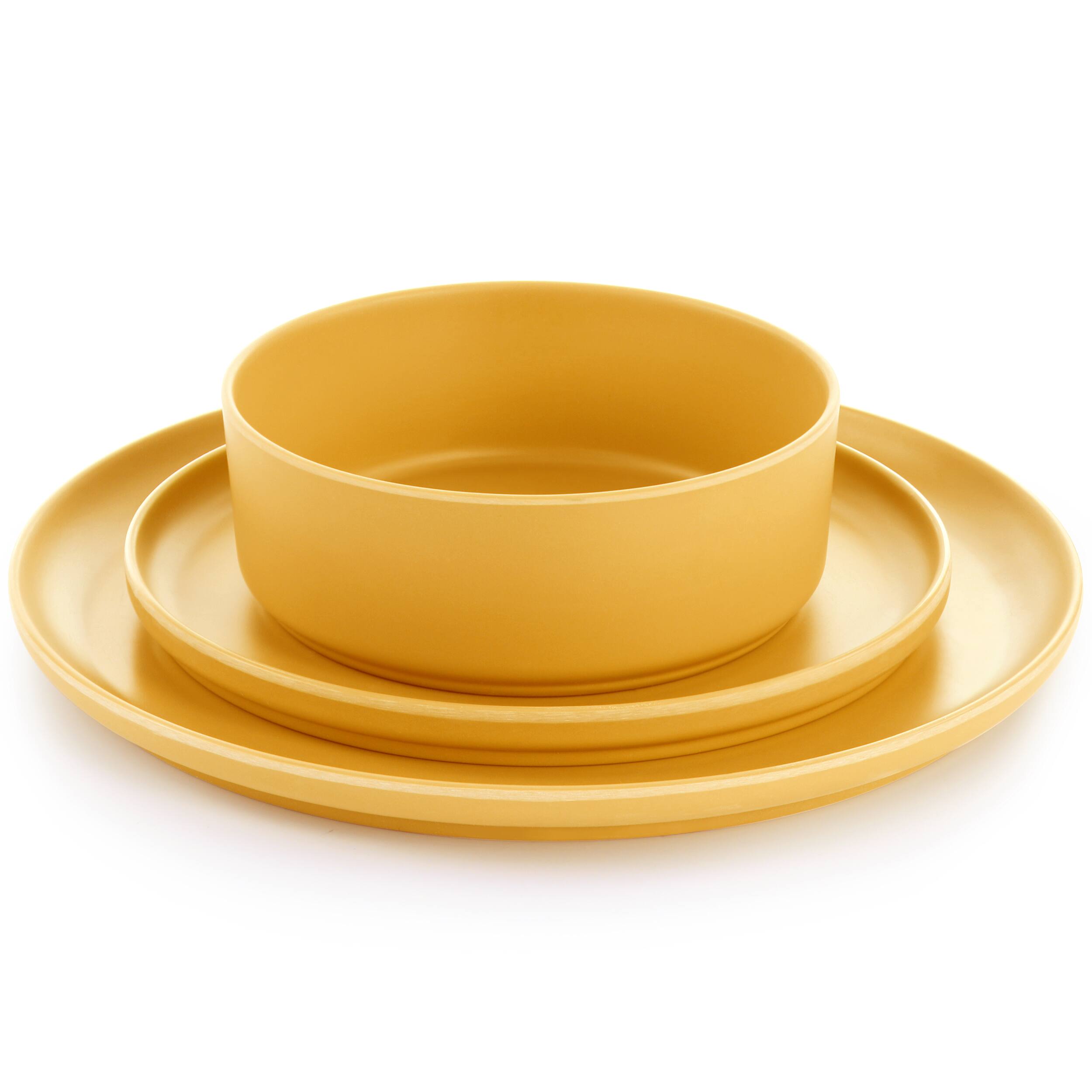 Alt View 1. Gibson - Gibson Home Canyon Crest 12 Piece Round Melamine Dinnerware Set in Yellow - Yellow.