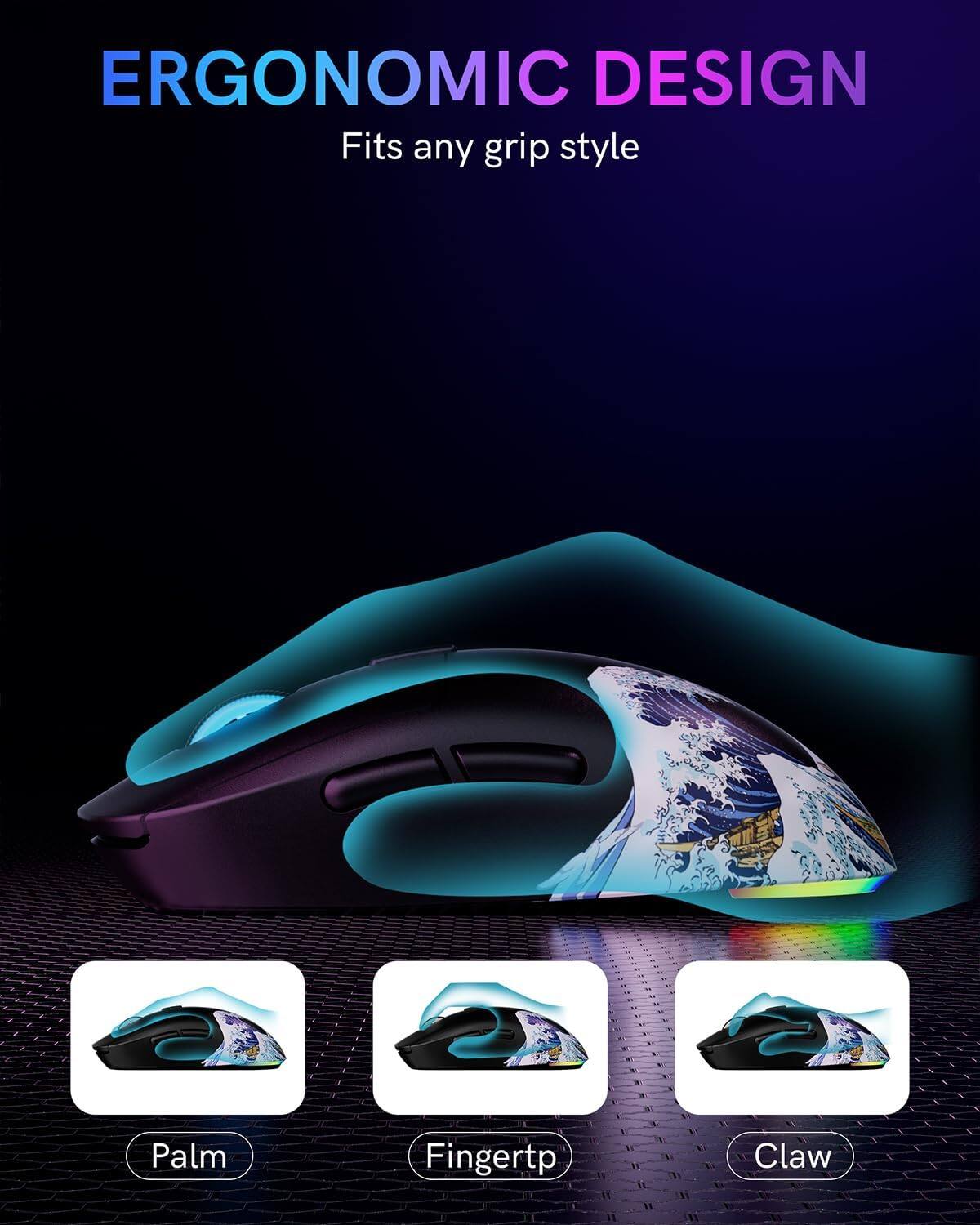 ERGONOMIC DESIGN  
Fits any grip style  

Palm  
Fingertp  
Claw