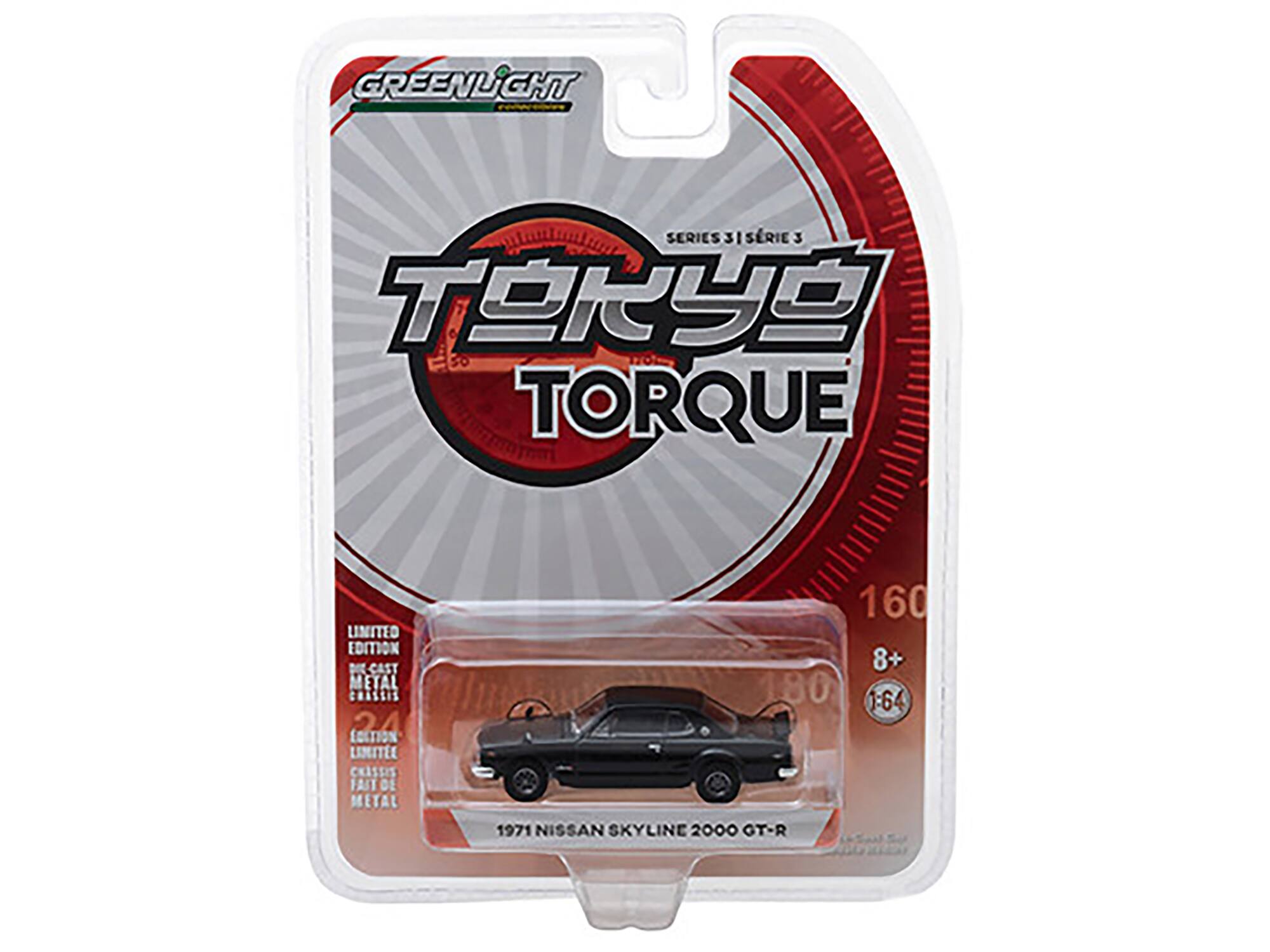 GREENLIGHT  
SERIES 31 / SÉRIE 3  
TOKYO TORQUE  
LIMITED EDITION  
DIE-CAST METAL  
160  
8+  
1:64  
1971 NISSAN SKYLINE 2000 GT-R
