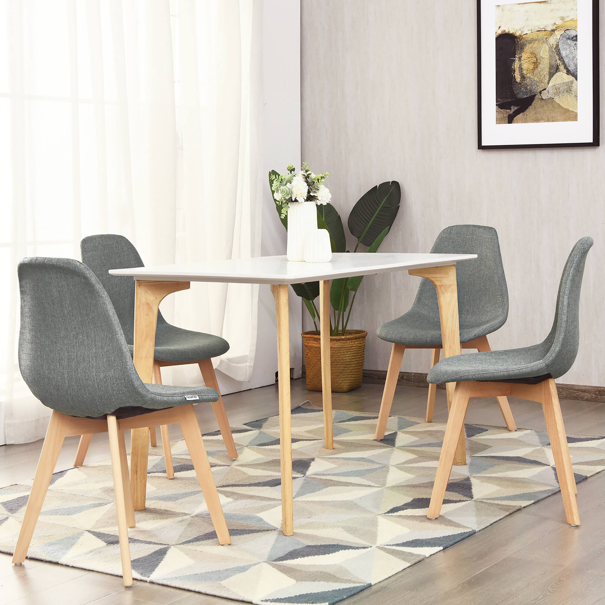 Alt View 1. Costway - Costway Set of 4 Dining Chair Fabric Cushion Seat Modern Mid Century W/Wood Legs - Gray.