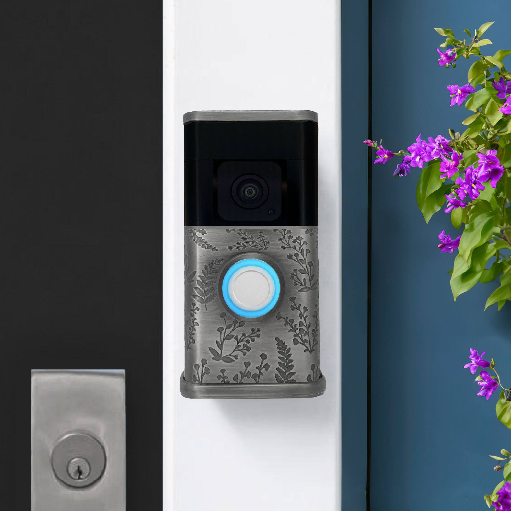 Alt View 3. Michael Healy - Wildflower Video Doorbell Cover (Ring 3, 3 Plus, 4, Battery Plus, Battery Pro) - Antique Pewter.