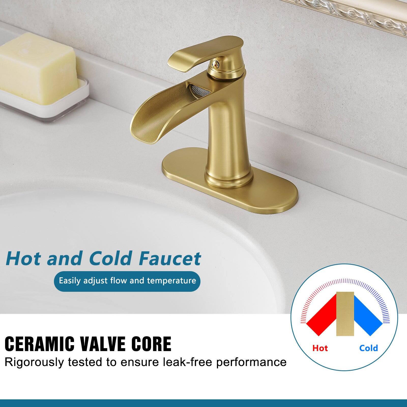 Hot and Cold Faucet  
Easily adjust flow and temperature  

CERAMIC VALVE CORE  
Rigorously tested to ensure leak-free performance  

Hot Cold