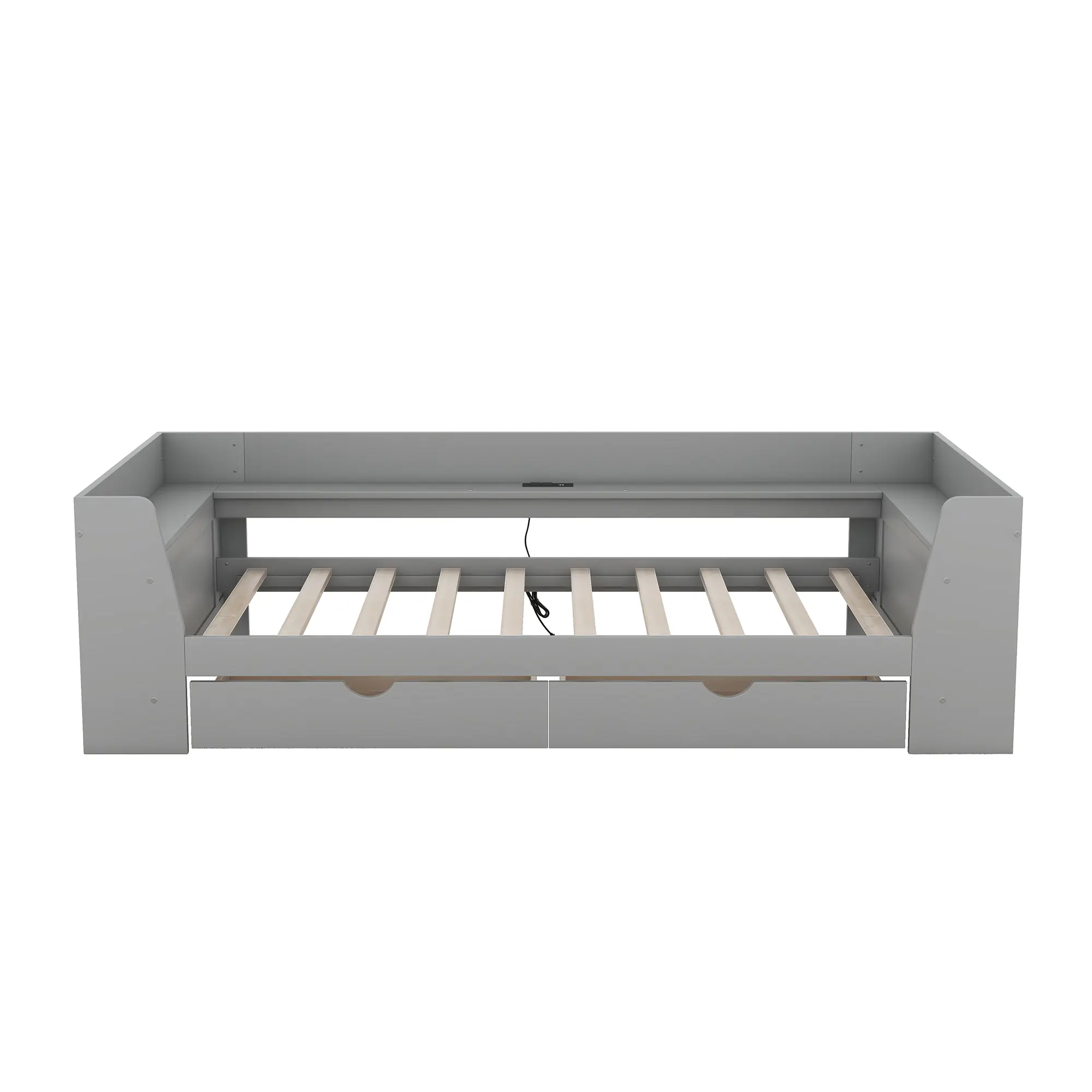 Alt View 10. Tiramisubest - Twin Size Daybed with Shelves, Drawers and Built-In Charging Station, Gray - Gray.