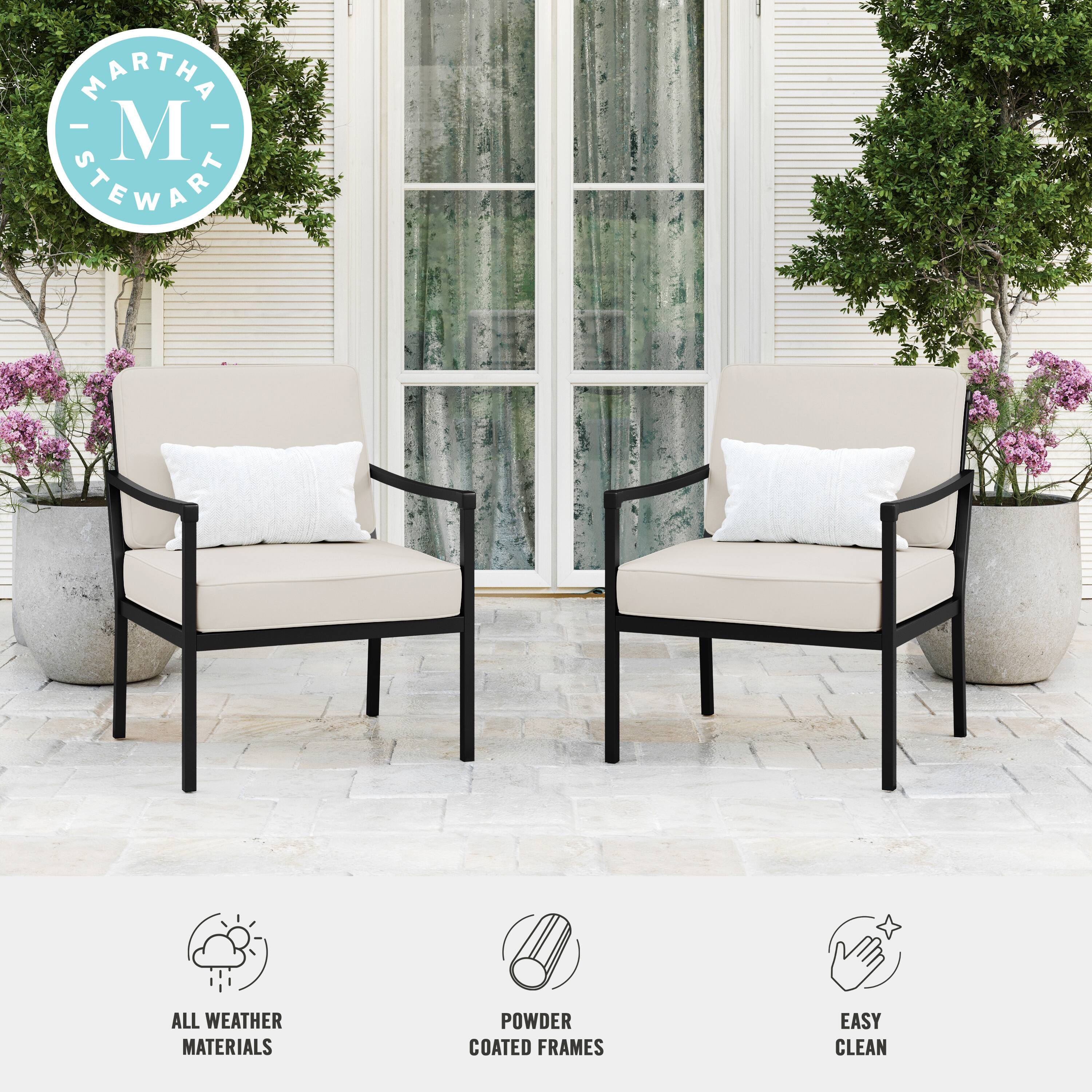 MARTHA STEWART ALL WEATHER MATERIALS U POWDER COATED FRAMES EASY CLEAN