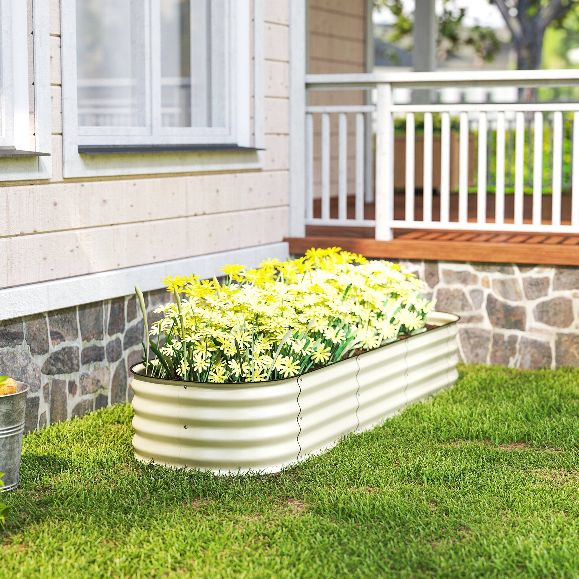 Alt View 7. Outsunny - 6.5' x 2' x 1' Galvanized Raised Garden Bed Kit, Outdoor Metal Elevated Planter Box with Safety Edging - Cream White.
