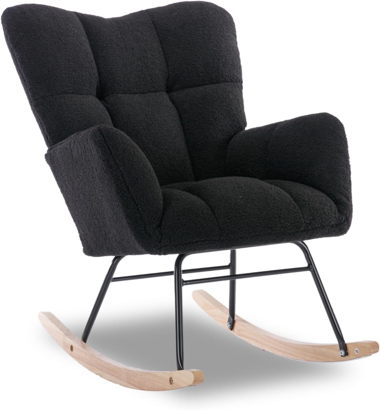 Alt View 2. Trinkets Crazed - Teddy Fabric Rocking Gilder Nursery Chair For Living Room Indoor - Black.